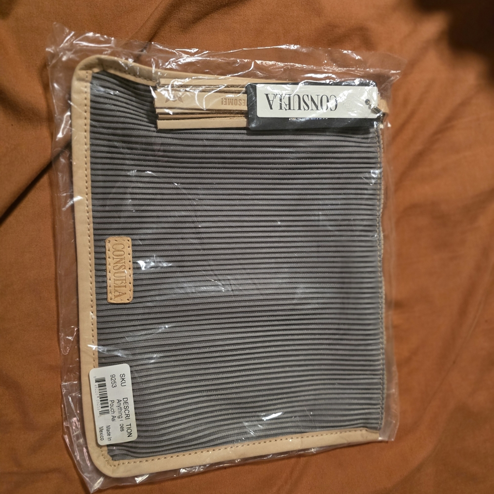 Consuela Striped Gray and Tan Toiletry Bag